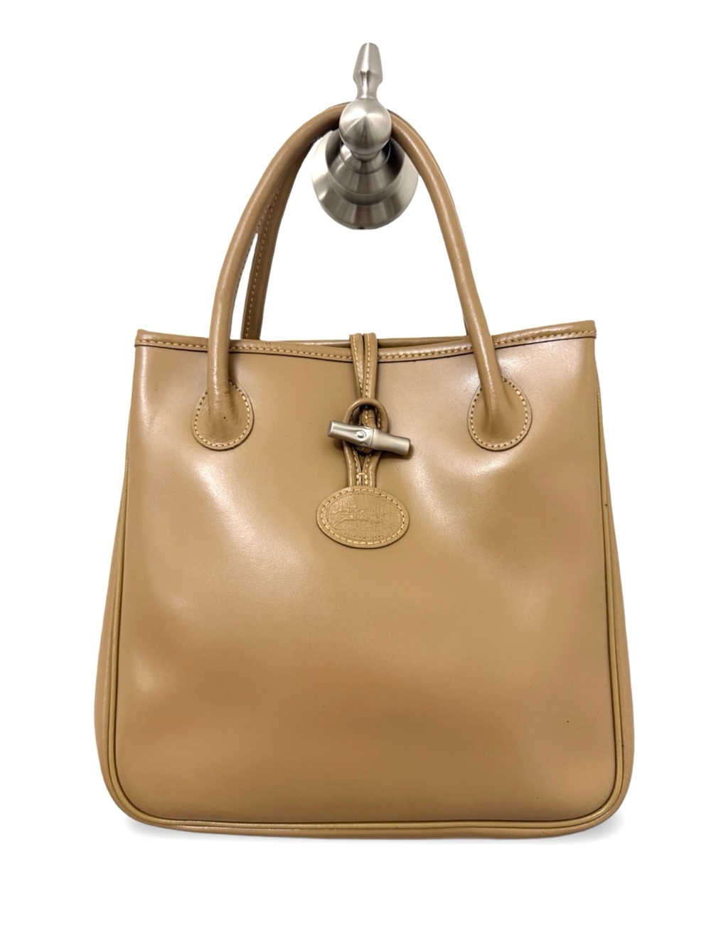 Vintage Longchamp Roseau Leather Tote Bag Camel Tan Bamboo Toggle